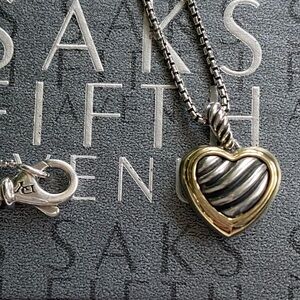 David Yurman .925 Sterling and 14k Gold Petite Heart Cable Necklace